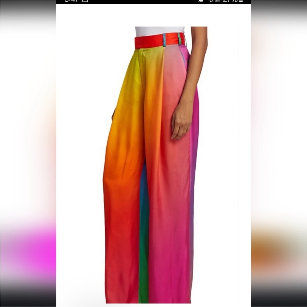 BRUCE GLEN Cupro Sunrise Prism Wide Leg Trouser Pants Rainbow size 29 NEW - Picture 4 of 15